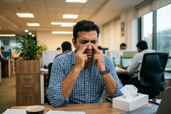 Indian person suffering from chronic allergies and sinusitis