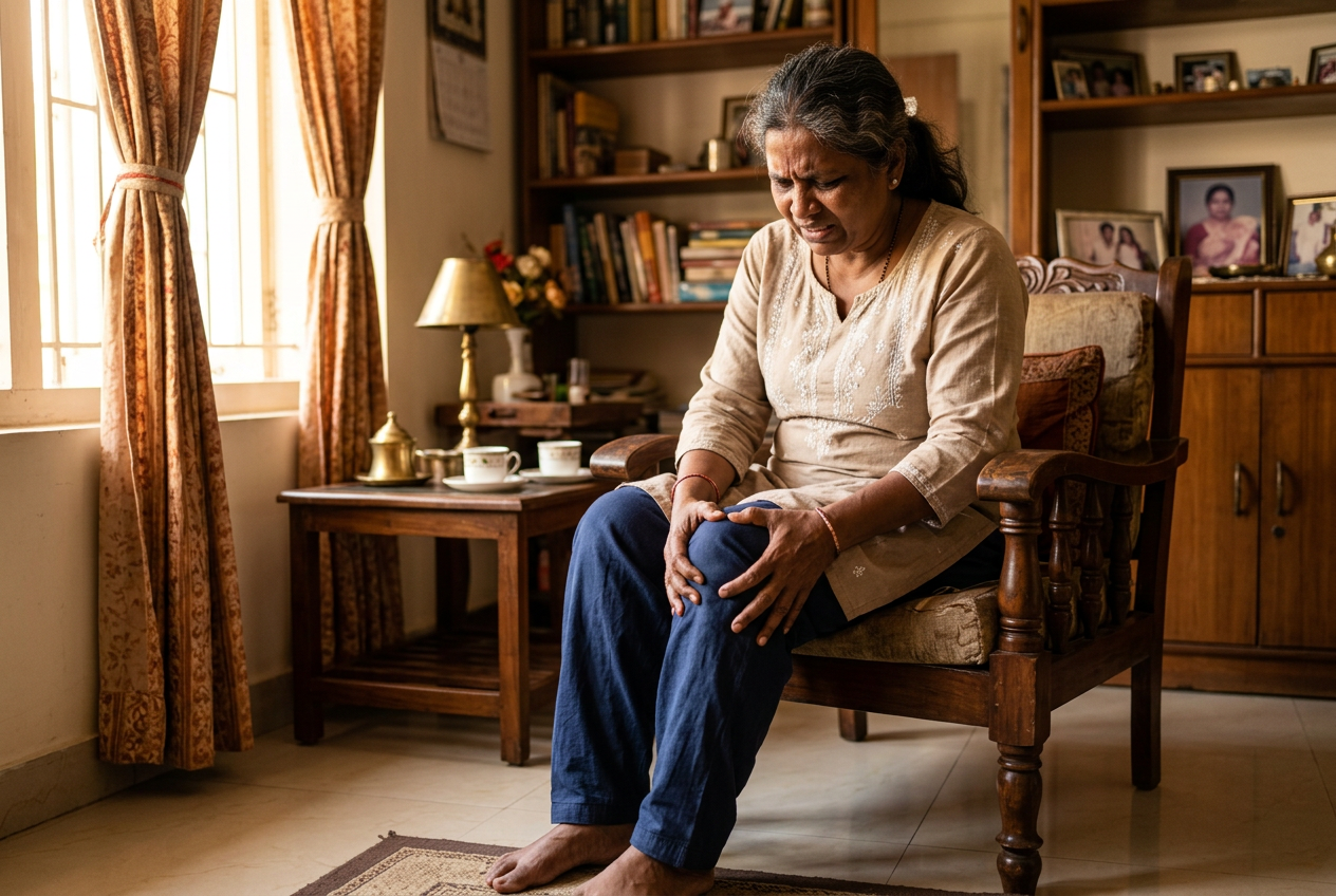 Indian person experiencing knee joint pain