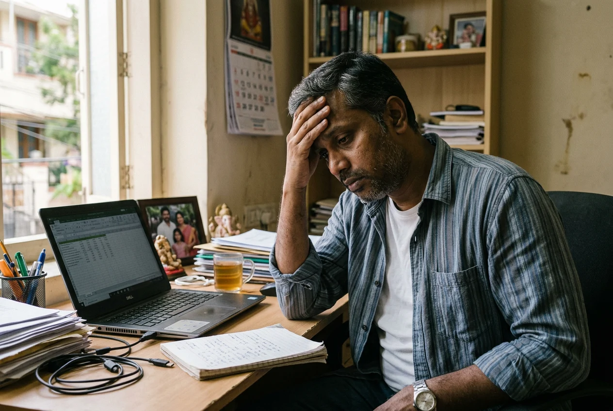 Indian man feeling low energy and fatigue during the day
