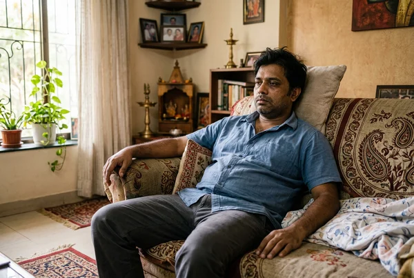 Indian person feeling fatigued and heavy from toxin buildup needing panchakarma detox