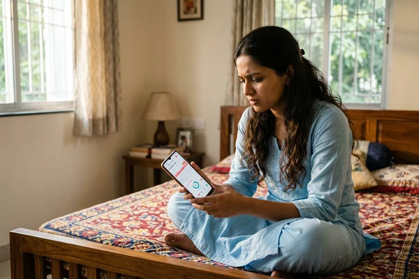 Young Indian woman dealing with PCOS symptoms