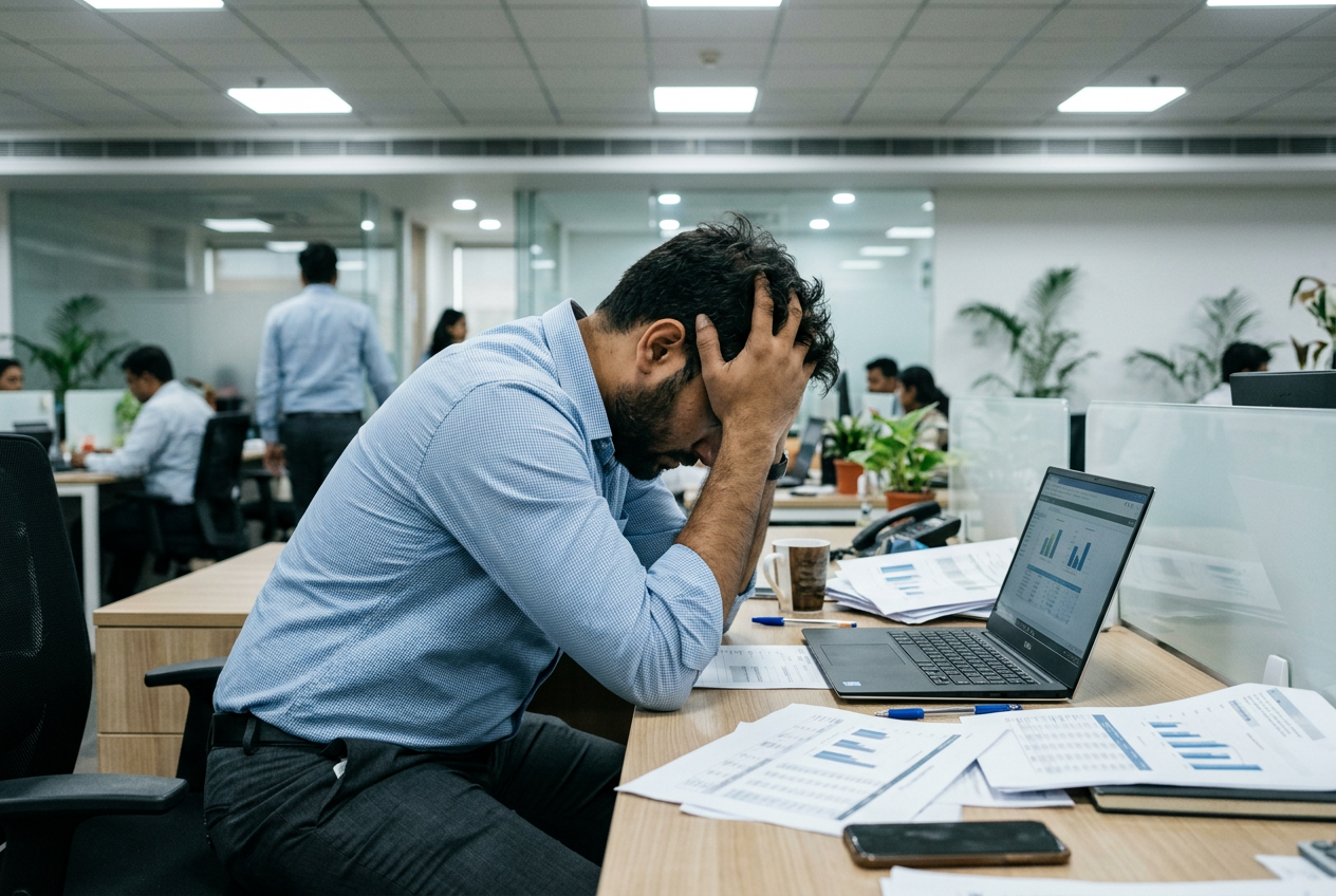 Indian professional experiencing stress and anxiety at work