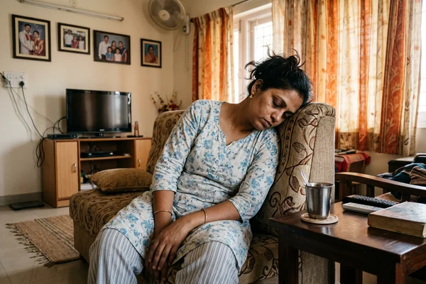 Indian woman experiencing thyroid fatigue and symptoms