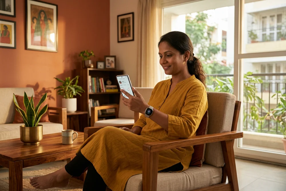 Indian patient tracking health with a smart ring and mobile app at Mayura Hospitals